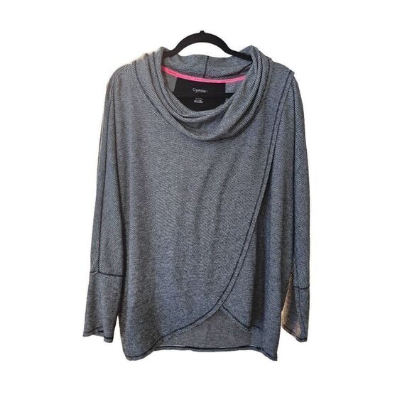 Calvin Klein Performance Cowl Neck Front Wrap Black White Striped Sweater Soft C - Picture 4 of 10